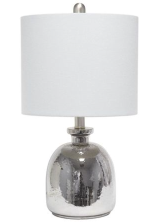 Lalia Home Metallic Gray Hammered Glass Jar Table Lamp with Linen Shade