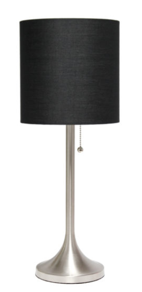 Simple Designs Brushed Nickel Tapered Table Lamp with Fabric Drum Shade