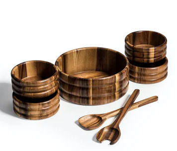 7 Piece - Large Salad Bowl with Servers and 4 Individuals