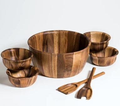 7 Piece - X-Large Salad Bowl with Servers and 4 Individuals