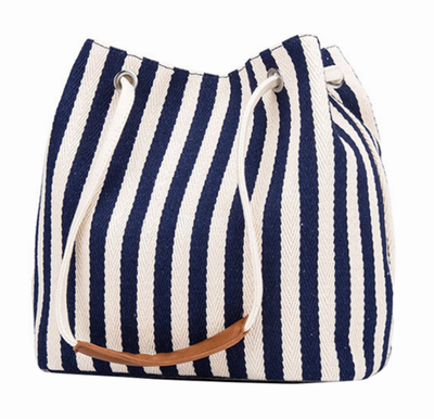 Canvas Striped Bucket Tote Bag