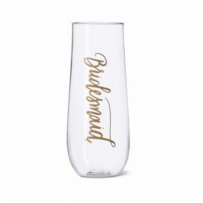 Bride/Bridesmaid Durable Plastic Stemless Champagne Glass 11 oz.