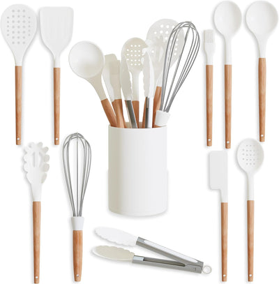 Silicone Kitchen Utensils Set, Cooking Utensils Set, Silicone Utensils Set, White Silicone Kitchen Utensils Set, White Kitchen Utensils Set, Kitchen Utensils Set with Holder (01)