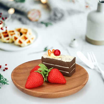 2 Pcs Small Wooden Plates for Eating Acacia Wood Appetizer Plates Snack Plate Mini Serving Dishes Plate round Charcuterie Boards Cheese Serving Platter Cake Cookie Food Plate