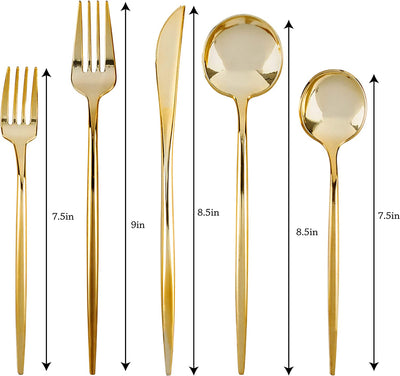 Novelty Modern Flatware, Cutlery, Disposable Plastic Soup Spoons Luxury Gold 32 Count