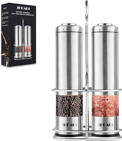 Electric Salt and Pepper Grinder Set (2 Pieces) One-Button Operation Adjustable Thickness Led Light Grinder Long Service Life Motor and Grinding Stone