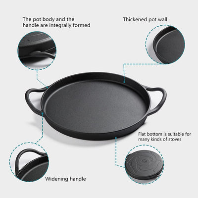 Pre-Seaoned Pizza Pan Cast Iron 12 Inch Dual Loop Handle Skillet with Two Silicone Handles
