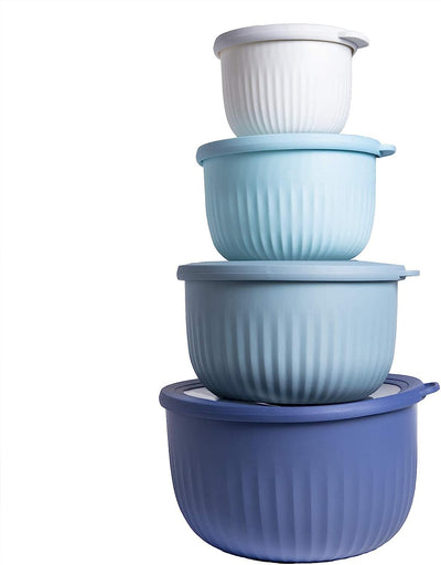 Prep Bowls with Lids- Deep Mixing Bowls Nesting Plastic Small Mixing Bowl Set with Lids (Blue Ombre)