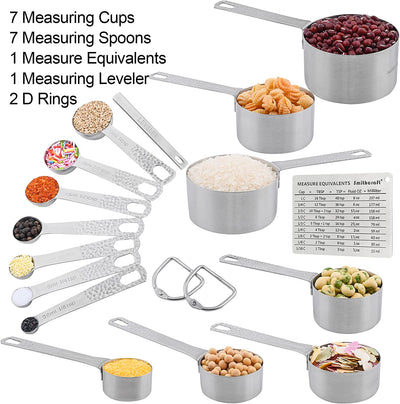 Measuring Cups and Spoons Set, 18/8 Stainless Steel Measuring Cups and Spoons Set of 16Pcs, Metal Measuring Cup and Measuring Spoon Set with Leveler and Equivalents Dry 2/3 & 3/4 Cup Measuring Cup Set