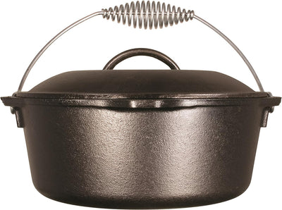 5 Quart Pre-Seasoned Cast Iron Dutch Oven with Lid - Wire Bail Handle for Easy Transfer from Cooking Surface to Table - Use in the Oven, on the Stove, on the Grill or over the Campfire - Black