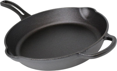 MIR-19052 10" Pre-Seasoned Ready to Use round Cast Iron Skillet with Helper Handle, Black