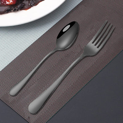Set of 12, Black Plated Stainless Steel Dinner Forks and Spoons,  Heavy-Duty Forks (8 Inch) and Spoons (7 Inch) Cutlery Set- Black