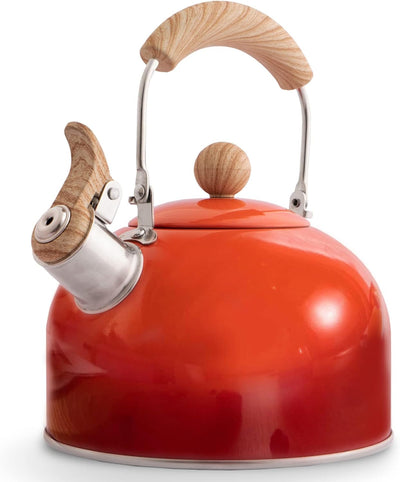 Tea Kettle, Tea Pot with Cool Touch Ergonomic Handle, Tea Kettle Food Grade Stainless Steel, Tea Kettle Stovetop, Kettle Teapot, Whistling Tea Kettle, Tea Kettle Pot, 2.5 Quart (Red)