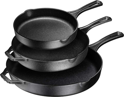 8, 10 and 12 Inch Pre-Seasoned Frying Pan Set of 3, Oven Safe Skillet, Grill Pan Set, Nonstick Cookware with Side Drip Lips, Black