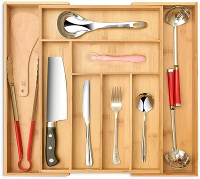 Signature Living Bamboo Expandable Utensil Drawer Organizer, Premium Bamboo for Cutlery, Flatware, Silverware - Drawer Dividers for Easy Storage