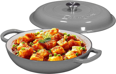 3.8 Quart Enamel Cast Iron Dutch Oven with Handles and Lid, 3.8 Qt Grey Cast Iron Skillet, Enamel Shallow Cookware Braising Pan for Casserole Dish, Crock Pot Covered with Cast Iron