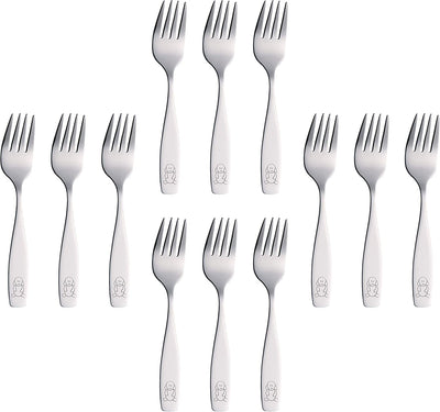 ANNOVA Kids Silverware 12 Pieces Children'S Safe Flatware Set Stainless Steel - 12 X Children Safe Forks, Toddler Utensils, Metal Cutlery Set Engraved