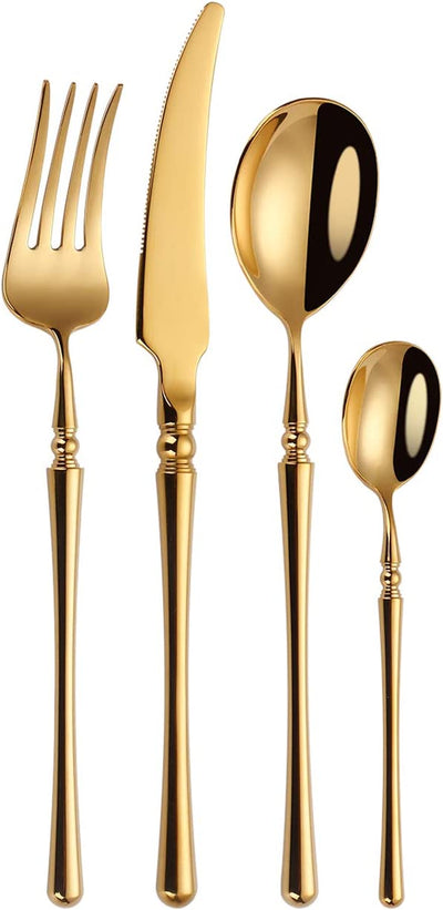 24-Piece Gold Cutlery Set,Stainless Steel Flatware Set for 6,Dinnerware Set for Restaurant,Tableware Set for Home and Hotel, Dishwasher Safety (Gold,24Pcs,B)