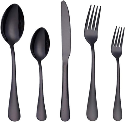 20 Pcs Black Silverware Set Service for 4,Premium Stainless Steel Flatware Set,Mirror Polished Cutlery Eating Utensil Set,Include Fork Knife Spoon Set,Dishwasher Safe