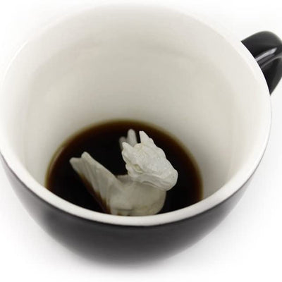 Dragon Ceramic Cup (11 Ounce, Black) - Hidden Animal inside - Holiday and Birthday Gift for Coffee & Tea Lovers