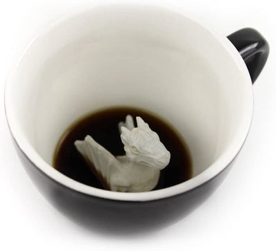 Dragon Ceramic Cup (11 Ounce, Black) - Hidden Animal inside - Holiday and Birthday Gift for Coffee & Tea Lovers