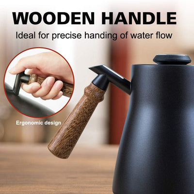 Gooseneck Kettle for Coffee and Tea - Pour over Kettle with Thermometer Used on Induction Cooker or Stove Top for Coffee and Tea (850 Ml, Black)