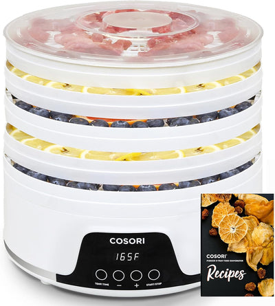 Food Dehydrator Machine for Jerky, 5 Bpa-Free 12.2" Trays with 165°F Temperature Control and 48H Timer, 350W Dryer for Fruit, Herbs, Meat, Veggies and Dog Treats, 50-Recipes Book Included