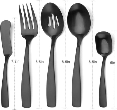 Serving Utensils Set, Matte Black 5-Piece Hostess Set, Stainless Steel Silverware Flatware Cutlery Serving Set, Satin Finish, Dishwasher Safe