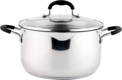 Stainless Steel Stockpot with Glass Strainer Lid, 6 Quart Pot, Saucepan Cookware, Side Spouts, Multipurpose Stock Pot, Sauce Pot, Soup Pot in Our Pots and Pans, Induction Pan (6QT)
