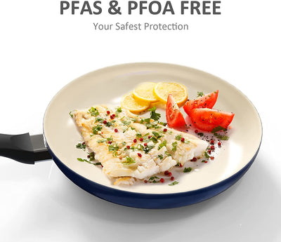 Ceramic Frying Pan, PFAS & PFOA Free 9.5" Nonstick Frying Pan, Double Layer Coating Ceramic Pan, All-Cooktop Compatible Non Sticking Frying Pan, Dishwasher Safe Nonstick Skillet, Royal Blue