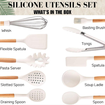 Silicone Kitchen Utensils Set, Cooking Utensils Set, Silicone Utensils Set, White Silicone Kitchen Utensils Set, White Kitchen Utensils Set, Kitchen Utensils Set with Holder (01)