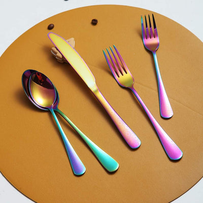 Rainbow Silverware,20 Piece Stainless Steel Flatware Cutlery Set Service for 4,Colorful Unique Pattern Design,Mirror Polish,Dishwasher Safe