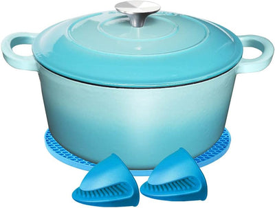 Vicien  Dutch Oven - Enamel Cast Iron Dutch Oven with Lid - 4Qt Cast Iron Dutch Oven Pot for Home Baking, Braiser, Cooking (Blue)