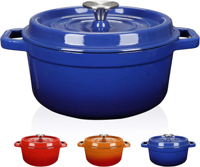 Enameled Cast Iron Dutch Oven Bread Baking Pot with Lid (2QT, Blue)