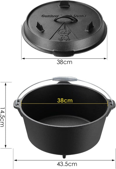Dutch Oven, 13.2 Quart Cast Iron Dutch Oven, Pre-Seasoned Cast Iron Dutch Oven, with Lid Lifter Handle & Stand, with Feet, Dual Function Lid Griddle for Cooking Camping Home BBQ
