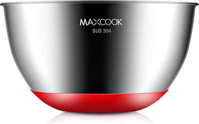 Stainless Steel Salad Mixing Bowl 2.2Quart inside Measurement Non Slip Silicone Bottom, Nesting Metal Mixing Bowl for Cooking, Baking, Prepping, Mixing, Gift, 1 Piece, Max Capacity 3.2Quart