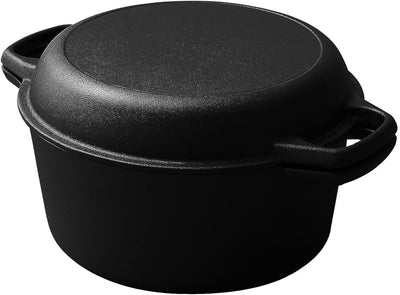 Cast Iron Dutch Ovens 5-Quart Double Pot Set with Loop Handles Camping Cast Iron 10 Inch for Indoor and Outdoor