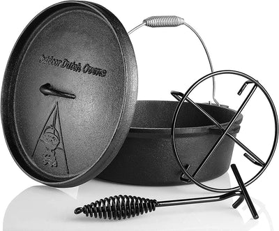 Dutch Oven, 8 Quart Cast Iron Dutch Oven, Pre-Seasoned Cast Iron Dutch Oven, with Lid Lifter Handle & Stand, without Feet, Dual Function Lid Griddle for Cooking Camping Home BBQ