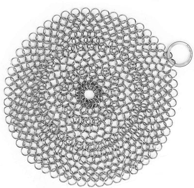 8”X8” 316 Cast Iron Cleaner Stainless Steel round Chainmail Scrubber for Cast Iron Pan Skillet Cleaner for Dishes Glass Pre-Seasoned Cast Iron Pot Protection Cookware