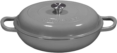 3.8 Quart Enamel Cast Iron Dutch Oven with Handles and Lid, 3.8 Qt Grey Cast Iron Skillet, Enamel Shallow Cookware Braising Pan for Casserole Dish, Crock Pot Covered with Cast Iron