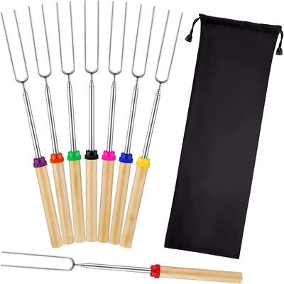8Pack Marshmallow Roasting Sticks Smores Skewers for Fire Pit 32Inch Telescoping Sausage BBQ Hot Dog Forks Portable Carrying Bag for Grill Campfire