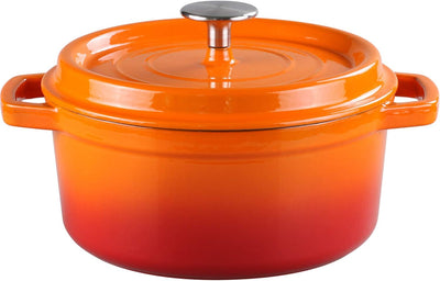 Enameled Cast Iron Dutch Oven, Large Loop Handles & Self-Basting Condensation Ridges on Lid, 2.65QT, Orange