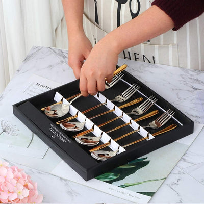 Buyer Star 8 Pack Dinner Spoon Fork Set, Gradual Change Gold Long Handle Spoon Fork Set Gradient Color Stylish Design 18/10 Stainless Steel Flatware Cutlery Set with Black Gift Box, Service for 4