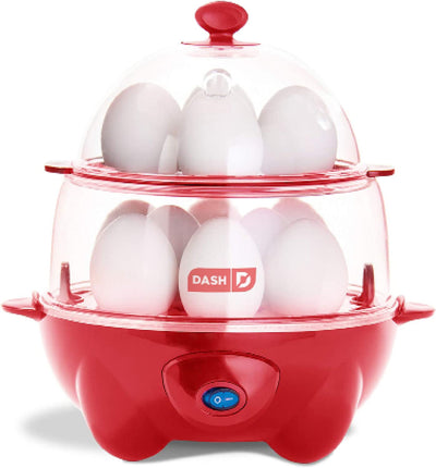 Deluxe Rapid Egg Cooker for Hard Boiled, Poached, Scrambled Eggs, Omelets, Steamed Vegetables, Dumplings & More, 12 Capacity, with Auto Shut off Feature - Red