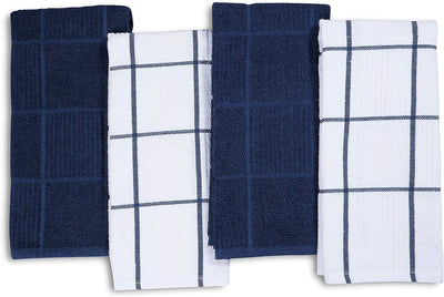 Terry Kitchen Towels Pack of 4 Fast Absorbing Quick Dry Super Soft Dish Towels with Hanging Loop for Cleaning and Drying Dish (16 X 26 Inches - Blue)
