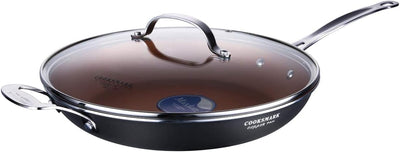 12 Inch Non-Stick Frying Pan with Lid-Copper Cooking Fry Pan Compatible with Induction Hobs-Oven Suitable and Dishwasher Suitable Black