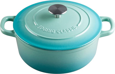 Enameled Cast Iron Covered Dutch Oven with Dual Handle, Dutch Ovens with Lid for Bread Baking, Safe to 500 Degrees, 3.5 Quart, Peacock Blue