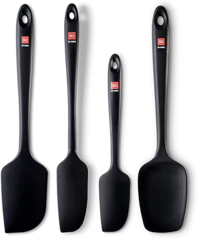 Seamless Series 4-Piece Silicone Spatula Set - 600°F Heat-Resistant Pro-Grade Rubber Spatulas - Spoonula, Large Spatula, Small/Mini Spatula, and Jar Spatula - Kitchen Utensil Set (Black)
