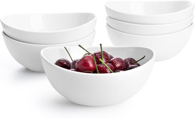 6 Inch Porcelain 18 Oz Bowls Set of 6, for Soup | Cereal | Fruits | Rice - Microwave, Dishwasher, and Oven Safe - White