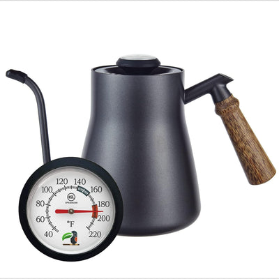 Gooseneck Kettle for Coffee and Tea - Pour over Kettle with Thermometer Used on Induction Cooker or Stove Top for Coffee and Tea (850 Ml, Black)